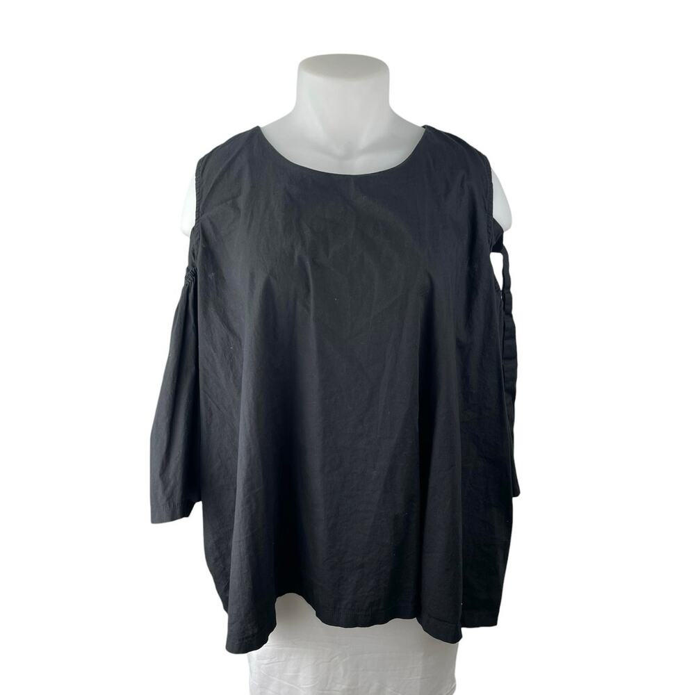 Kaktus Women's Black Cold Shoulder 3/4 Flutter Sleeve Tunic Blouse Top Size 2X